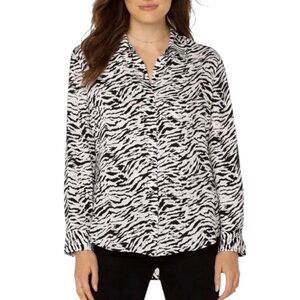 NWT Liverpool Jeans Company Women’s Animal Print Button Up Woven‎ Blouse XLP